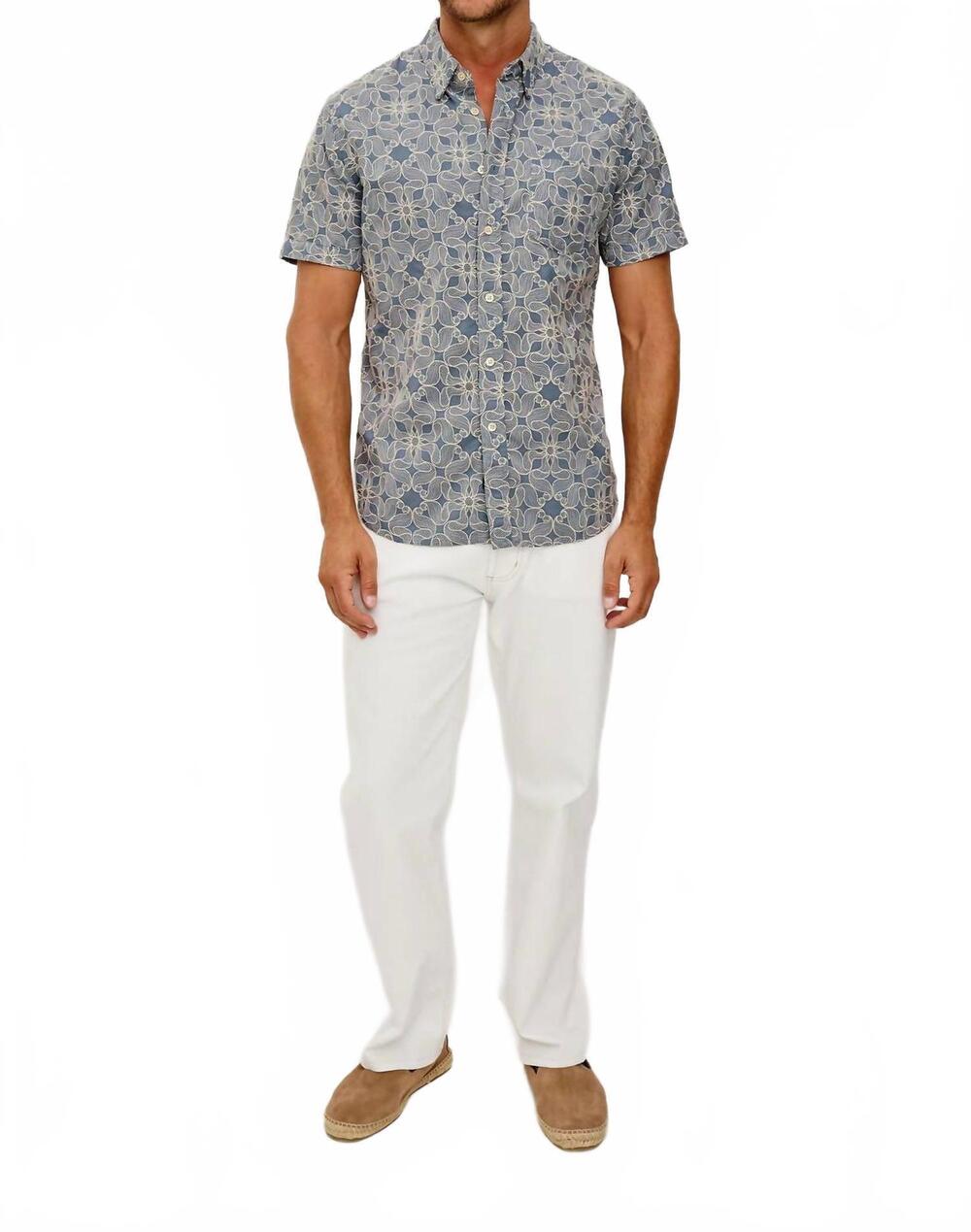 NEW RAILS hale short-sleeve button-up shirt in whirling daisy steel